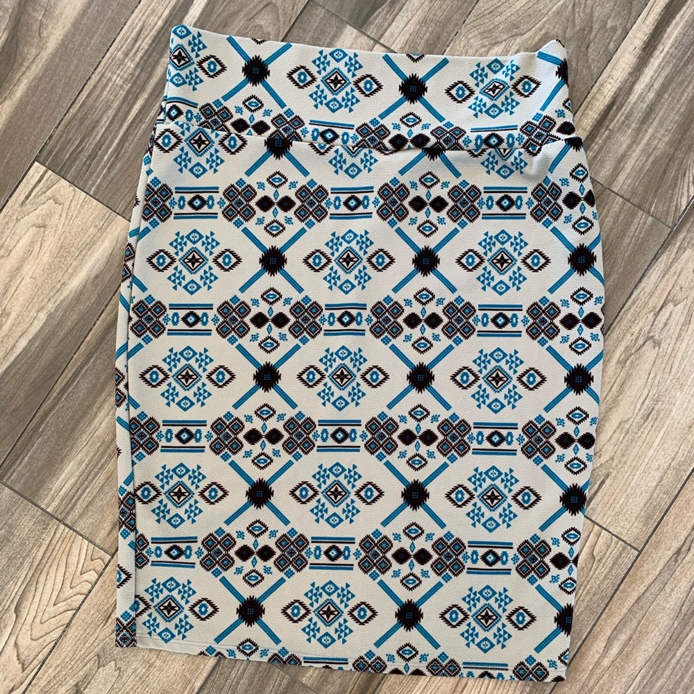 Xl Lularoe Cassie pencil skirt blue and cream